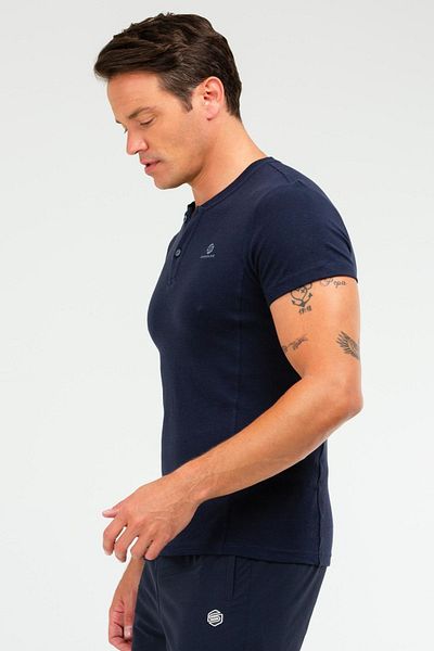 speedlife Navy Blue Regular Cotton Prevailing Collar Short Sleeve Men's T-Shirt Xf1502