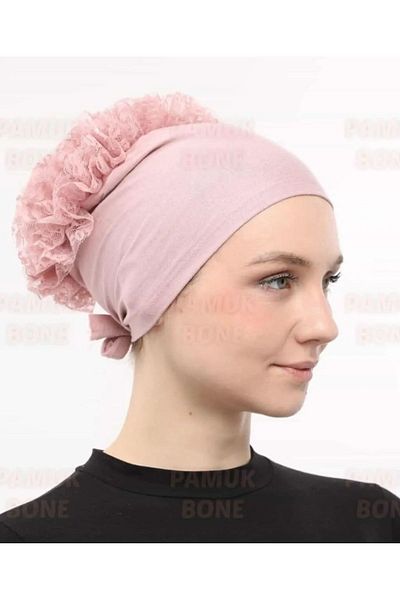 feronis Hijab Women's Powder Frilly Bun Bonnet