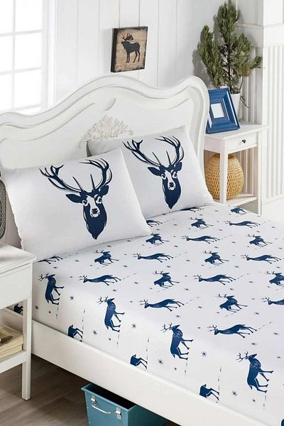 Eponj Home Double Pes Elastic Sheet Set Deer Navy Blue