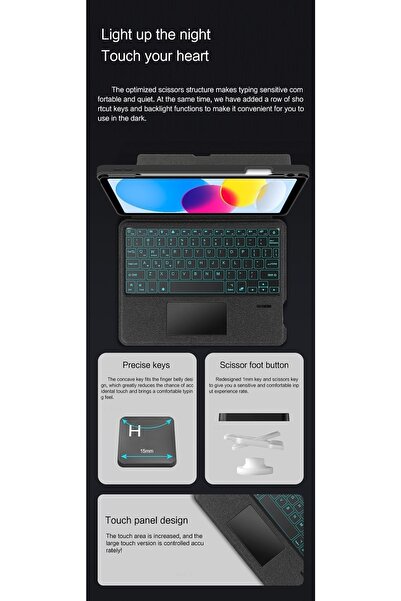 Fogy Ipad 10. Nesil 10.9 2022 Klavye Mag Touchpad Klavyeli Standlı Kılıf A2696 A2757 A2777 26373