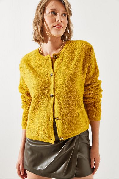 Bianco Lucci Damen-Cardigan mit Handtuchmuster – geknöpft