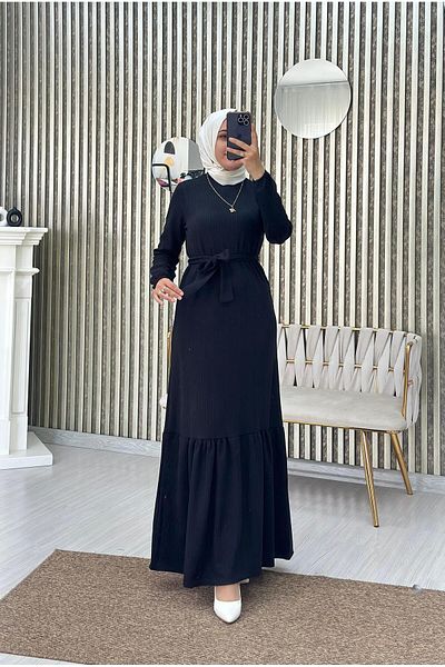 Moda Krash Seasonal Belted Dress with Hair Pattern