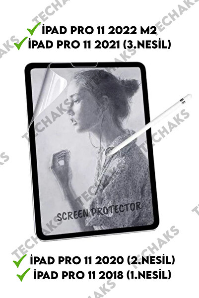 Techaks Ipad Pro 11 2018/2020/2021/2022 M2 (2/3.NESİL) Uyumlu Kağıt Hissiyatlı Mat Ekran Koruyucu