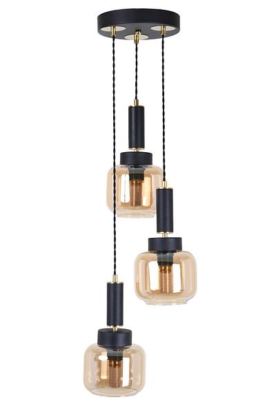 MŞ Aydınlatma Hector Set of 3 Black Gold Honey Glass - Pendant Chandelier
