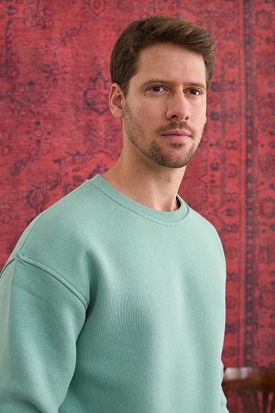 COMBİNE MİCHAİL Men's Oversize Crew Neck 100% Cotton Sweatshirt - 3 Thread Raised Basic Model Çakla