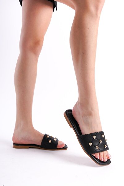 Bak Store Black Troc Detailed Flat Women's Slippers