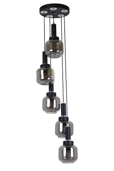 MŞ Aydınlatma Hector 5-Piece Black Smoked Glass Chandelier Pendant