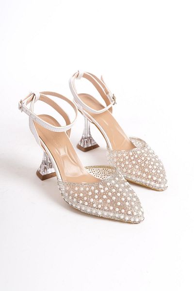 Bak Store 7 cm Thin HeeleD White Pearl DetaileD Women's Evening Dress Shoes - WeDDing anD WeDDing BriDal Shoes