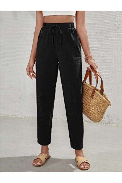 night blue French High Waist Seasonal Trousers-Black-2