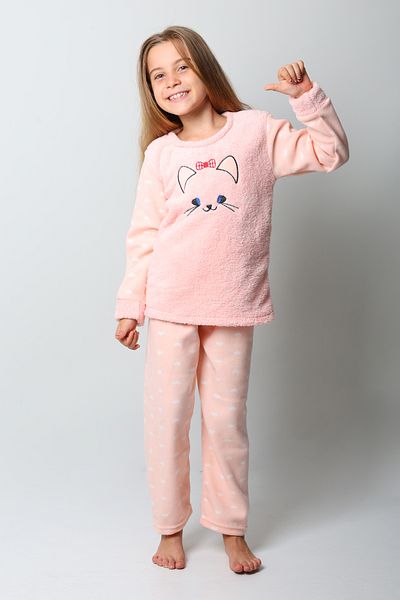 Burki Heart Patterned Embroidered Kitten - Children's Fleece Plush Set