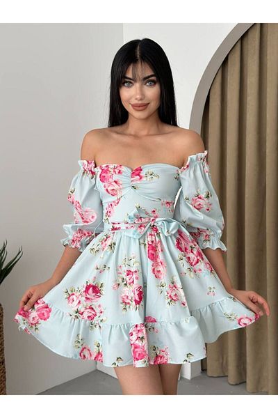 Afiş Butik Model floral verde - rochie mini cu curea