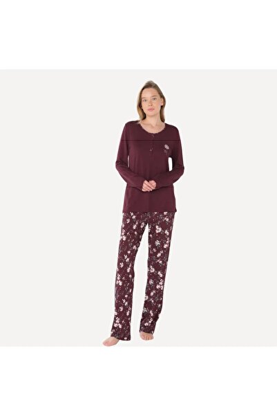 Kadın Uzun Kollu 3 Düğmeli Battal Pijama Takımı 4940
