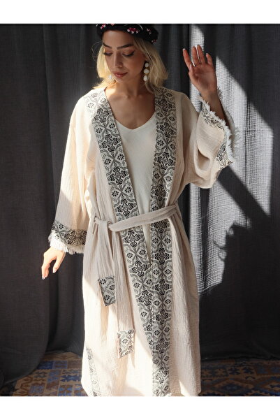 Su Koleksiyon Tarsus Kaftan Krem / Tasarım Kaftan / Boho Stil Kaftan