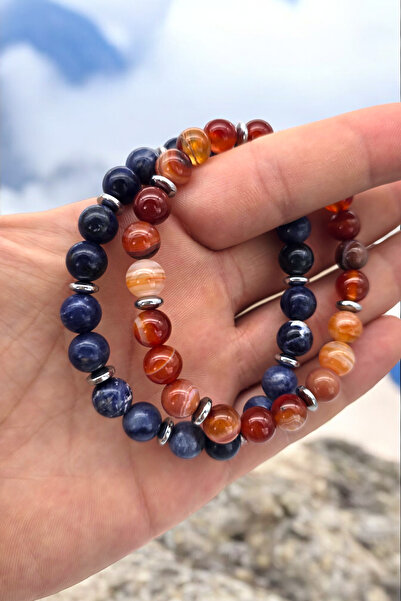 NBS Beautiful Naturel Stones سوار من حجر الصوداليت والعقيق مقاس 8 مم للجنسين ...