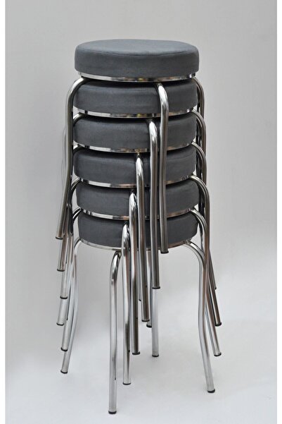 TABURECİM Tabure (6 ADET) Krom Ayaklı, Mina Kumaş, Metal Ahtapot Ayak