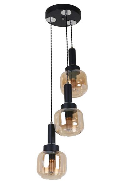 MŞ Aydınlatma Hector 3-Piece Black Chrome Honey Glass Pendant Chandelier Set