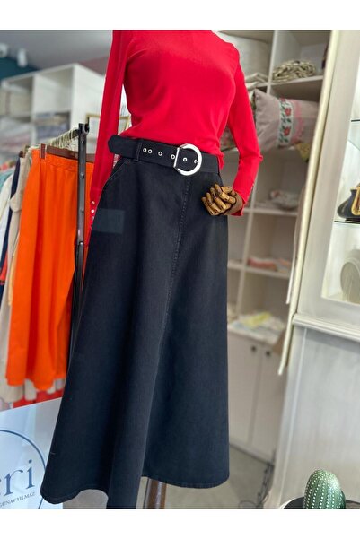 ANTERİ Women's Jeans Denim Skirt - Belt and Pocket Design