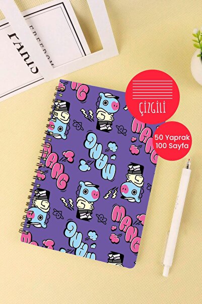 Anime Marketi Bt21 Mang Designed A5 Spiral School Notebook 50 Sheets 100 Pages - Lined