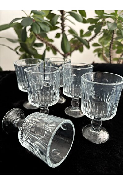 DİBA AVM Set of 6 Coffee Side Water Glasses - Small Standing Goblet Glasses