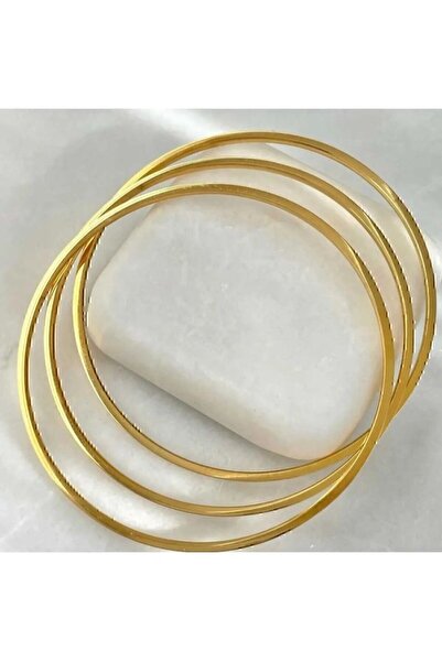 Abbie 316l Çelik Kadın Ince Duz Ajda Bilezik 3 Lü 65mm 22 Cm