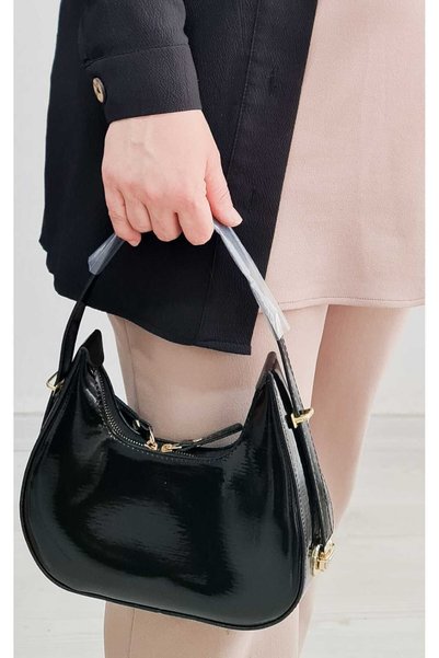 PNRSTİL Patent leather Leather Baguette Women's Handbag with Adjustable Strappy