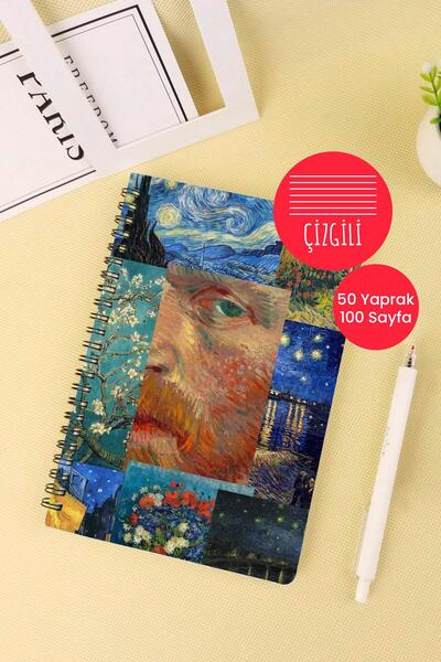 Anime Marketi دفتر مدرسي حلزوني مقاس A5 بتصميم فان جوخ، 50 ورقة، 100 صفحة - مسطر