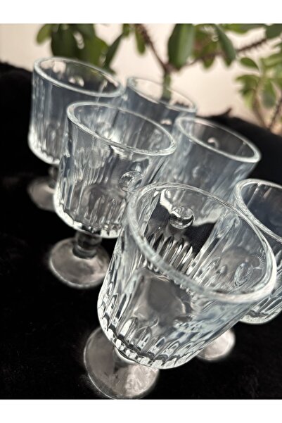 DİBA AVM Set of 6 Coffee Side Water Glasses - Small Standing Goblet Glasses