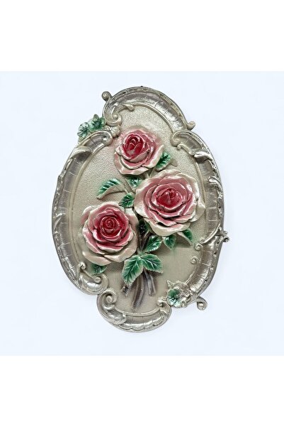 Peramari Dekoratif Polyester Tabak Çiçek Tablo Gül Krem Pembe Gümüş