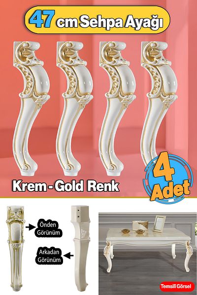 Badem10 Plastic Crem Aur 4 buc Valenta Picior Masuta de Cafea 47 cm Mobila Zigon Ceai Picior Masuta de Cafea