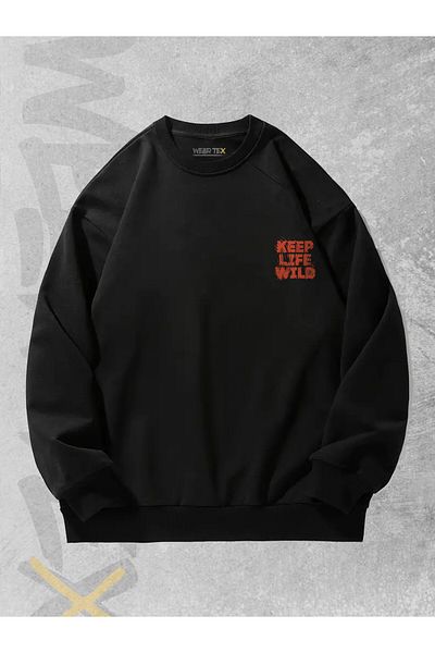 WEARTEX Unisex Keep Life Wild Printed Oversize Sweatshirt - Crew Neck Hoodie