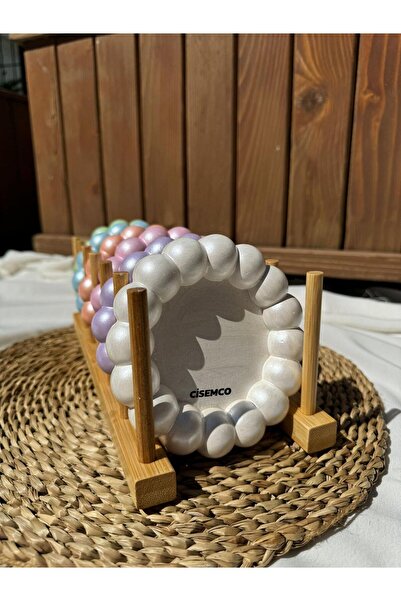 Çisem Beyaz Sedefli Bubble Dekoratif Beton Tabak Altlık Sunumluk Takı Tabağı Bardak Altlığı