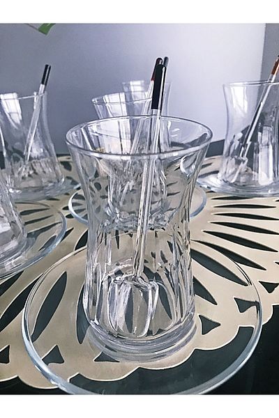 Paşabahçe 12 Piece Decorated Tea Set - 6 Glass Spoons with Gift