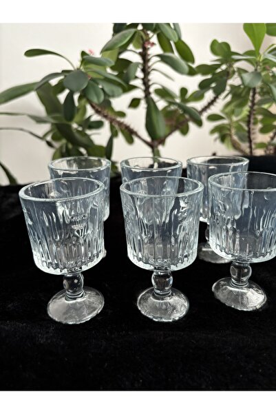 DİBA AVM Set of 6 Coffee Side Water Glasses - Small Standing Goblet Glasses