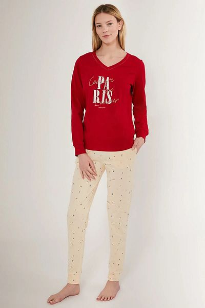 Pierre Cardin Set de pijamale pentru femei Pierre Cardin, cu decolteu în V, cu mâneci lungi, 100% bumbac