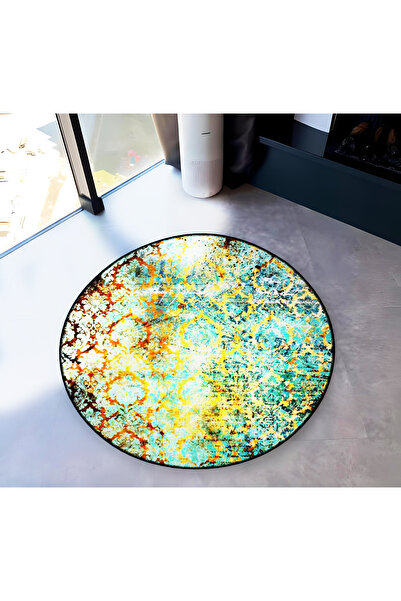 Rugs Modern Halı موضوع أخضر تقليدي منقوش بقاعدة منسوجة مستديرة سجادة زخرفية ع...