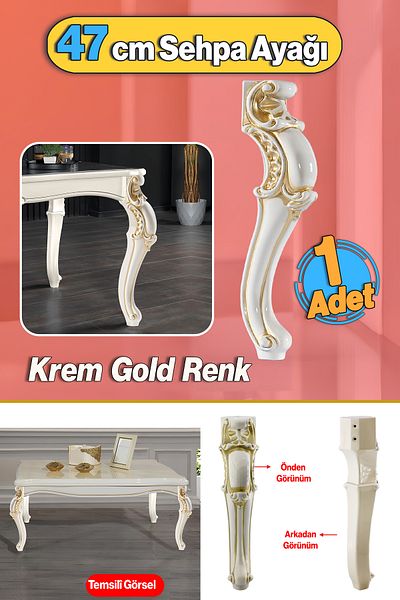 Badem10 Picior de masă de cafea din plastic Valenta 47 cm crem auriu 1 bucată Mobilier Zigon Ceai Picior de masă de cafea mijlocie