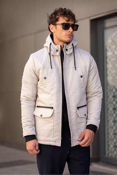 3MODA Ανδρικό ύφασμα Gabardine - Αντιανεμικό και αδιάβροχο παλτό με γούνα στο εσωτερικό