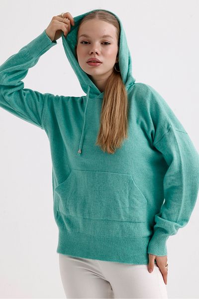 MD trend Kangaroo Pocket Hooded Back Written Knitwear Women's Sweater
