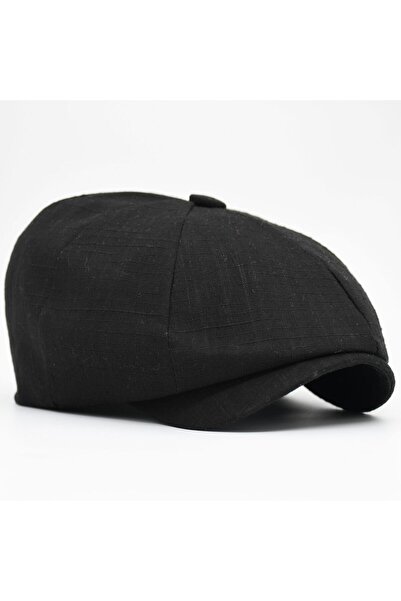 şapkadan Ingiliz Stili London Yazlık Kasket Keten Siyah Şapka
