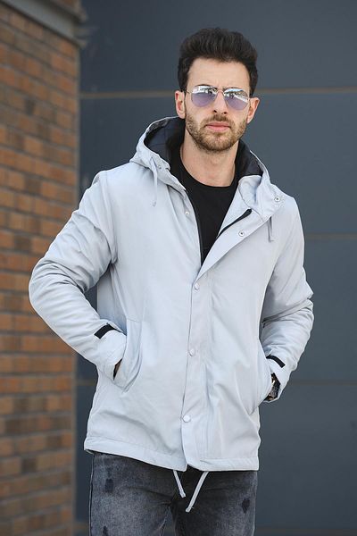 Oksit Ανδρικό παλτό Quito Slim Fit με κουκούλα - Αδιάβροχο και λεπτομέρεια με κορδόνια