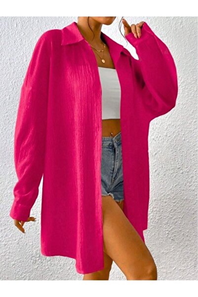 MOONBULL Kadın Oversize Bürümcük Keten Karışımı Gömlek