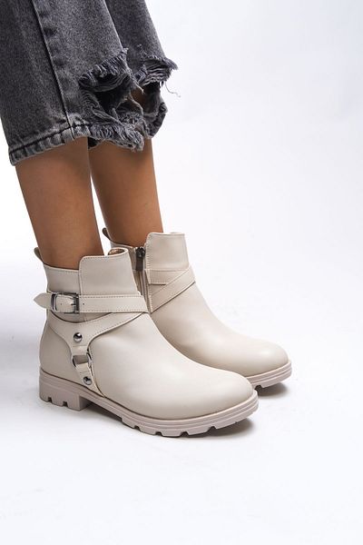 Riccon Lislaevar Beige γυναικείες μπότες - με λεπτομέρεια αγκράφα, 0012202   Μοντέλο