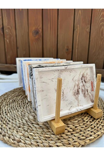 Çisem Dekoratif Mermer Görünümlü Vernikli Mavi Beton Mumluk,takı Ve Saksı Alt...