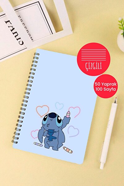 Anime Marketi دفتر مدرسي حلزوني مقاس A5 بتصميم غرزة 50 ورقة و100 صفحة - مسطر