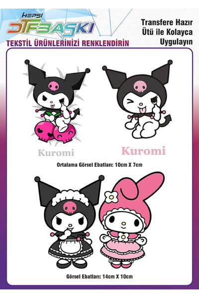 F17 Ajans Kuromi Ütü ile Yapışan Tişört Tekstil Transfer Dtf Baskı