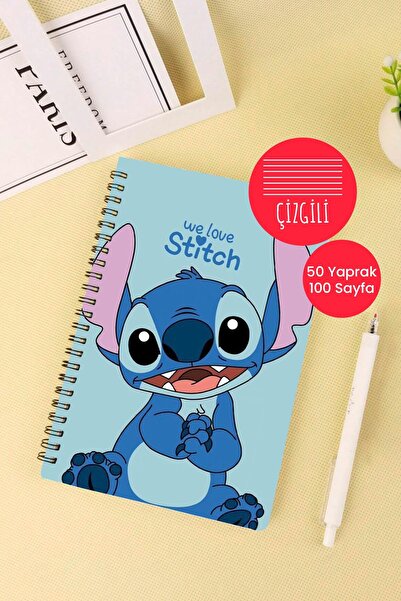 Anime Marketi We Love Stitch Tasarımlı A5 Spiralli Okul Defteri 50 Yaprak 100...