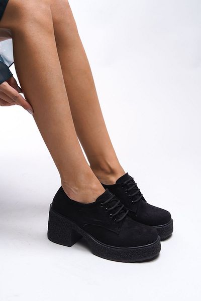 Riccon Γυναικείο Loafer Thimdrarn Black Suede - Ψηλοτάκουνα και κορδόνια 00121540