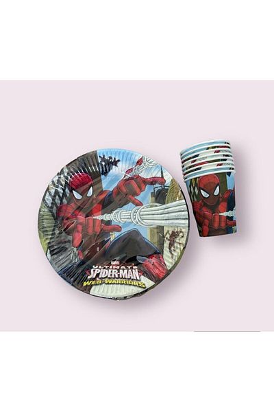 partideyince Spiderman Red Spiderman - 8 Person Boy Birthday Plate Cup Fork Set