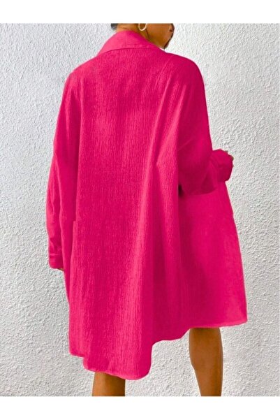 MOONBULL Kadın Oversize Bürümcük Keten Karışımı Gömlek