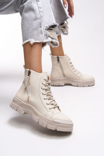 Riccon Rosarithe μπεζ γυναικείες μπότες με φερμουάρ - 0012704